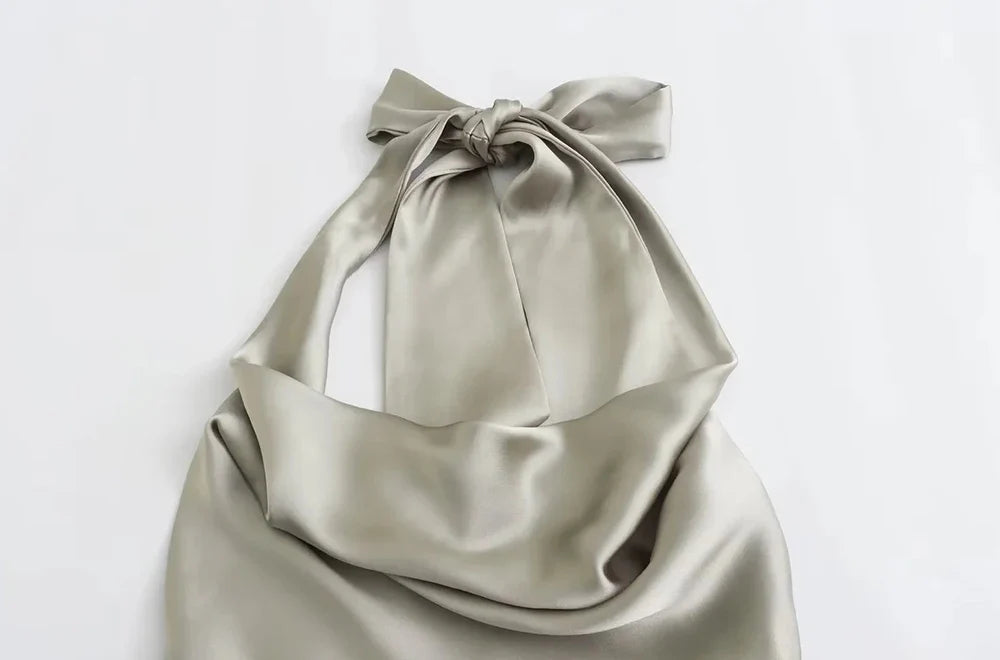 Women's Flowing Draped Halter Neck Tank Tops With Bow Tied, Backless, Sleeveless, Female Camis, Sexy, Fashion