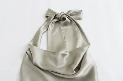 Women's Flowing Draped Halter Neck Tank Tops With Bow Tied, Backless, Sleeveless, Female Camis, Sexy, Fashion