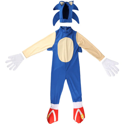 Hedgehog Cartoon Jumpsuit Bodysuit Kids Cosplay Costume Disguise Anime Boys Girls White Gloves Halloween Gift