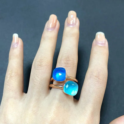 2Pcs/Set Fashion Stacked Candy Ring Women Mix Color Crystal Jewelry 30 Colors Trendy Gift for Valentine's Day