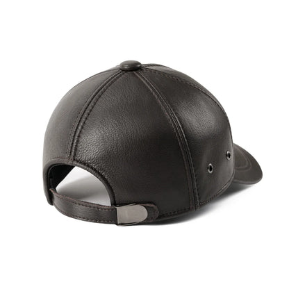 Genuine Leather Unisex Baseball Cap 100% Leather Winter Structured Flat Adjustable Back Strap Hat