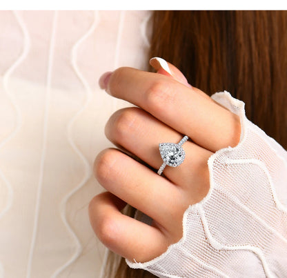 Pear Cut 2.0CT D Color VVS1 Luxury Moissanite Ring Real 925 Sterling Silver for Women Engagement Wedding Jewelry Gift