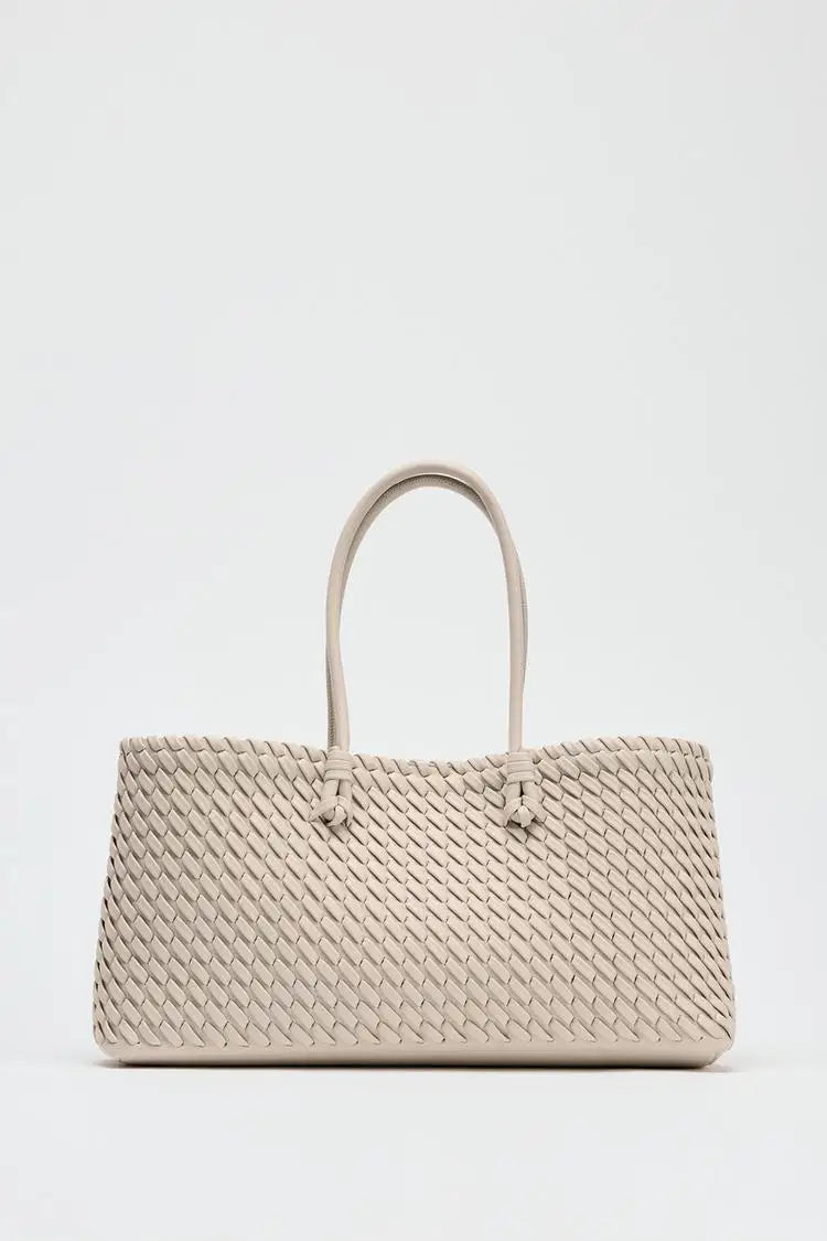 ELONGATED WOVEN SHOPPER BAG Fashionable Top Handle Tote Bag, Women's Shoulder Handbags Luxury Design for Everyday Style
