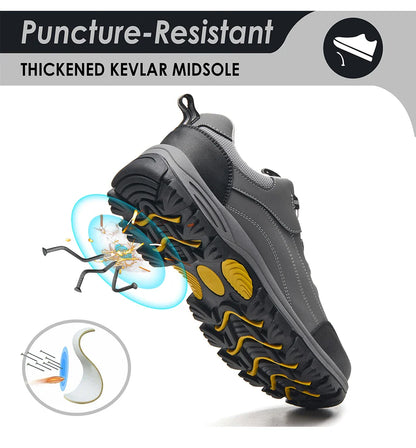 Men's Steel-Toed Safety Shoes With Anti-Crush, Anti-Puncture And Anti-Slip Soles, Fashionable Button Industrial Work Shoes