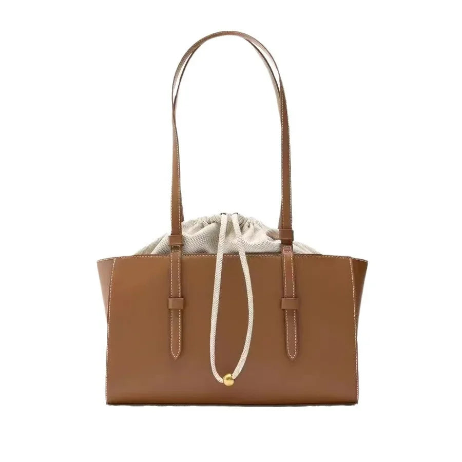 New Fashion Women's Bag Large Capacity Tote Shoulder Bag Leather String Commuting Basket Handbag For Women Vacation