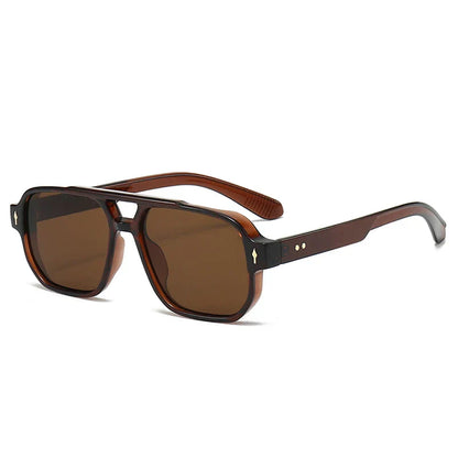 Vintage Double Bridges Men Square Sunglasses Fashion Clear Ocean Lens Eyewear Women Trending Rivets Sun Glasses UV400