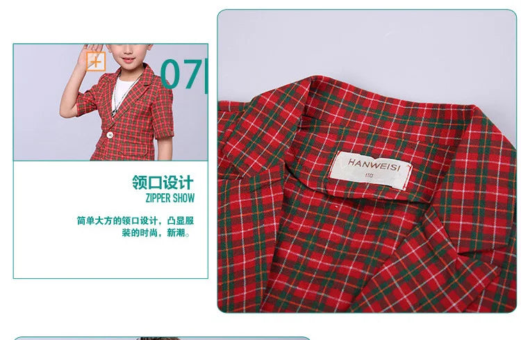 2022 Children Summer Formal Suit Boys Blazer+Shorts 2Pcs Photograph Set Kids Plaid Wedding Performance Dress Ceremony Costume