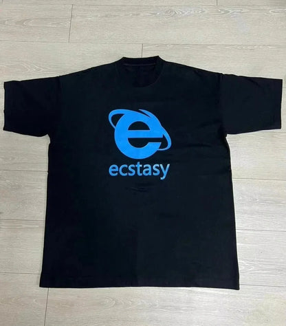Streetwear Ecstasy New T Shirt Y2K Men's Harajuku White T-shirt Letter Pattern Printing Oversize Loose Short-sleeved Gothic Top