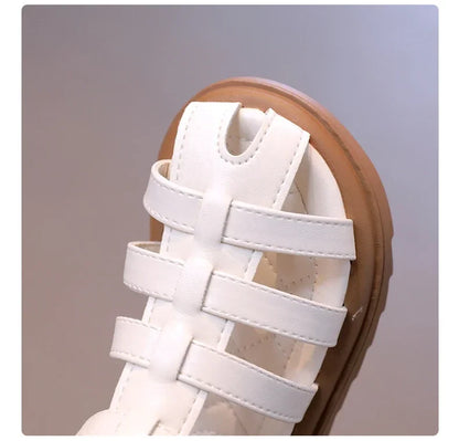British Style Children's Sandals Girl 2024 Summer Kids Hollow-out Beach Shoes Fashion Causal Girls High-top Simple Roman Sandals