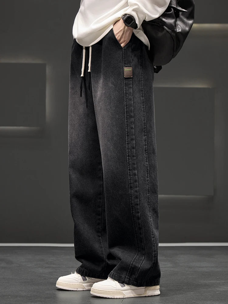 Spring Autumn Baggy Jeans Men Trousers Wide Leg Straight Denim Pants Daily Streetwear Loose Casual Jeans Asian Size L-6XL