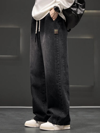 Spring Autumn Baggy Jeans Men Trousers Wide Leg Straight Denim Pants Daily Streetwear Loose Casual Jeans Asian Size L-6XL