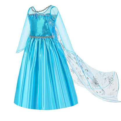 Jasmine Rapunzel Snow Queen Elsa Princess Dress Girl Mesh Sequin Dress Kids Cosplay Belle Aurora Costumes Carnival Party Gowns