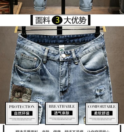 2023 Spring and Autumn New Fashion Trend Ripped Elastic Slim Legs Men's Casual Comfortable Breathable High-Quality Jeans 28-36