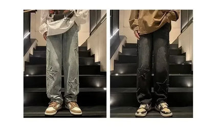 Star Embroidered Straight Casual Men's Jeans Y2K Gothic Unisex New Wide-leg Loose, Comfortable Fashionable Youth Street Jeans