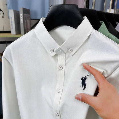 Luxury Goods High-end Embroidery 100% Pure Cotton Long Sleeved Shirt Men's New Shirt Men's Casual Loose Top Business Men