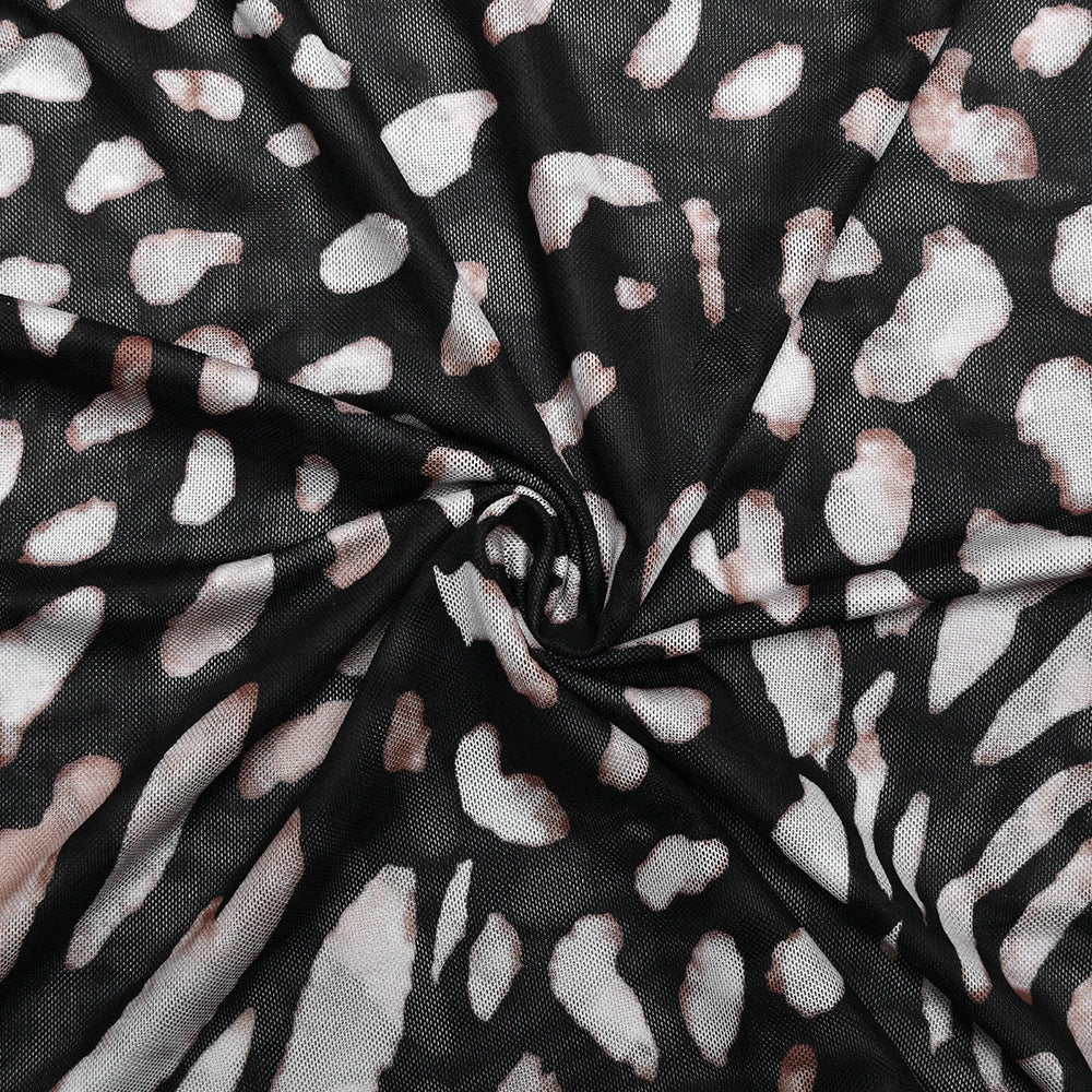 Sexy Sheer Print Leopard Bandage Women Dress Long Sleeve Mini Dress Lady Spring Slim Elegant Party Club Dress
