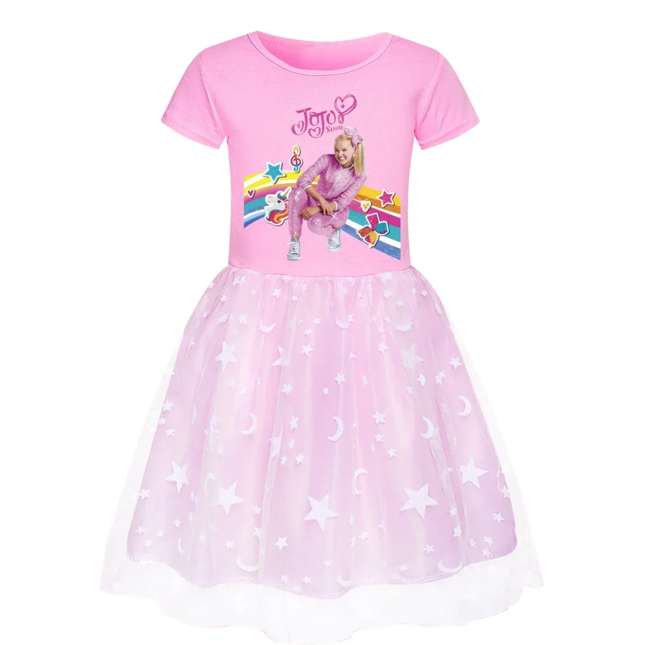 2025 Girls Princess Dress Kids Cute JOJO Siwa T Shirt Pleated Dresses Children Summer Vestidos Cartoon Birthday Party Clothes