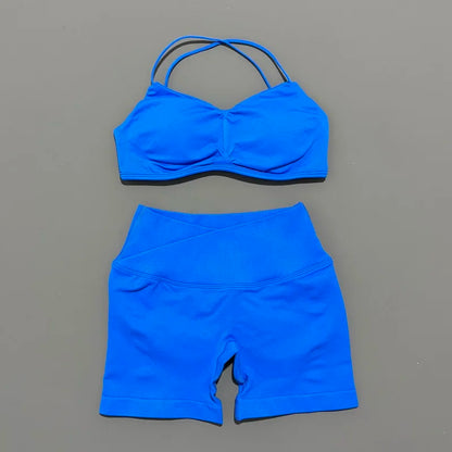 2 Piece Vision Gym Set Women Yoga Crop Top High Waist Scrunch Seamless Shorts Fitness Bra Sport Suit Sportswear Workout Set