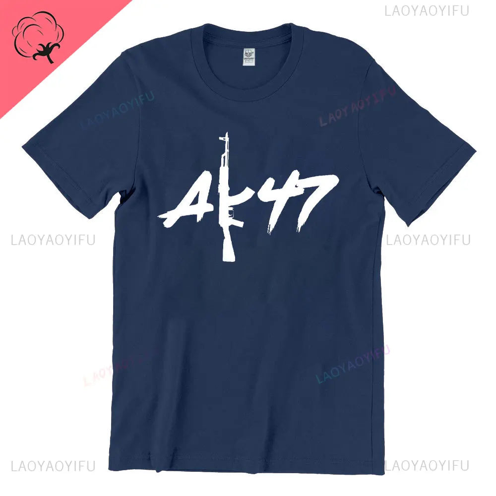 Vintage Classic Man Ak 47 TShirt Casual Fashion Military Fan Printed Cotton Shirt Summer O-neck Breathable Short-sleev Camisetas
