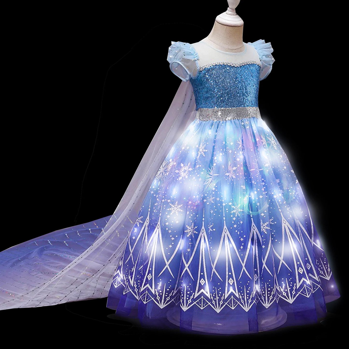 Fantasia Infantil Cosplay Elsa com LED Meninas Aniversário Festa Role Playing Vestido de Princesa com Capa Fantasia de Carnaval Halloween