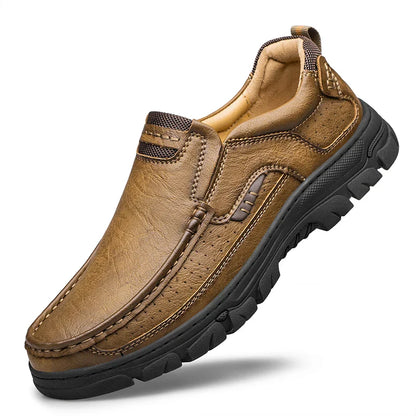 Men's Casual Loafers Handmade Breathable Leather Shoes with Thick Rubber Sole Comfortable Footwear Classic Hand Sewn Seams