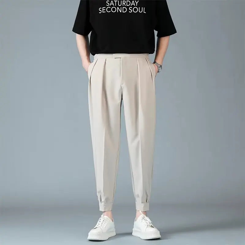 Pleats Men's Casual Harem Pants Japanese Style Fashion Loose Pants Harajuku Male Feet Solid Color Youth Trousers Streetwear