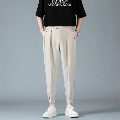 Pleats Men's Casual Harem Pants Japanese Style Fashion Loose Pants Harajuku Male Feet Solid Color Youth Trousers Streetwear
