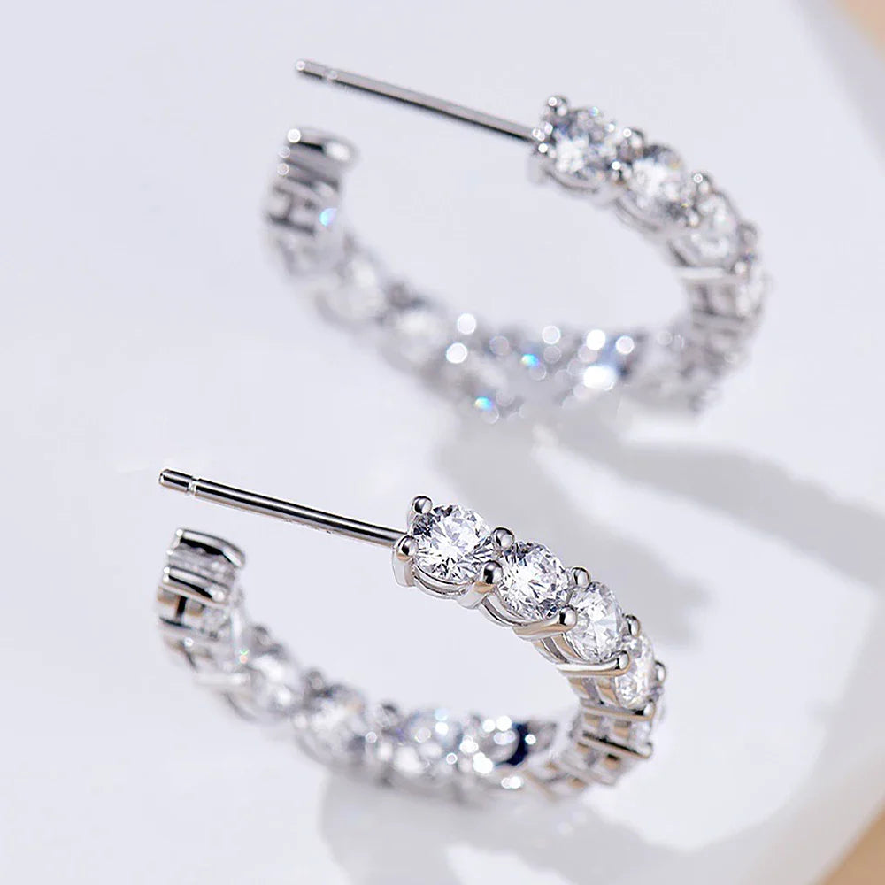 0.1carat All Moissanite Hoop Earrings D Color Sparkling Diamond Earring for Women 925 Sterling Silver Studs Fine Jewelry