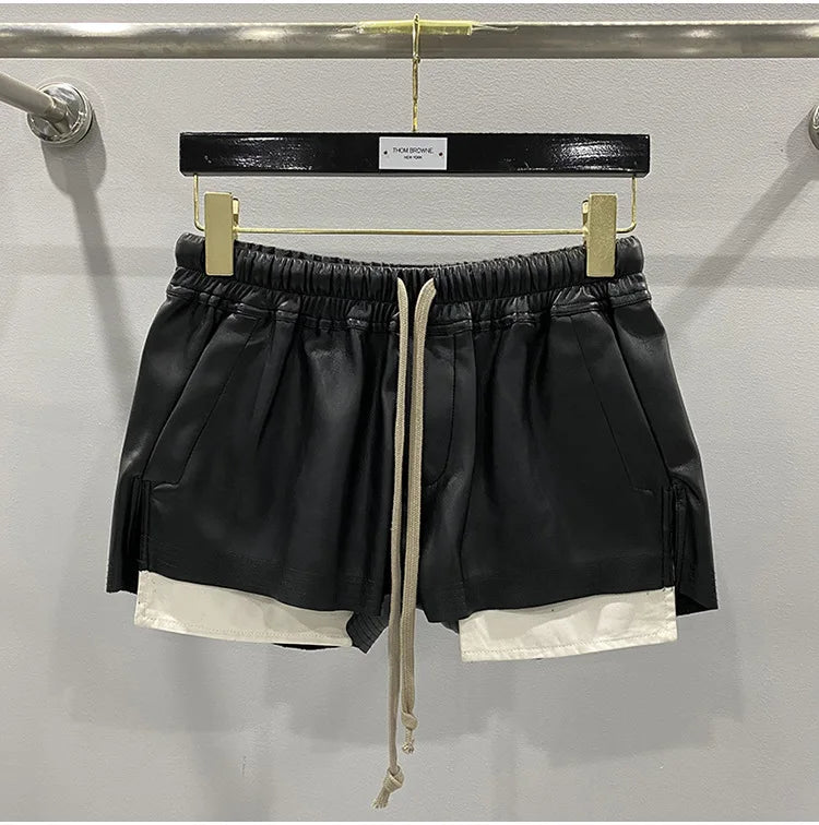 Women's Fashion Basic PU Leather Four Corner Pockets Comfortable Shorts New Versatile Black Short Pants