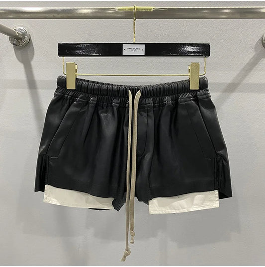 Women's Fashion Basic PU Leather Four Corner Pockets Comfortable Shorts New Versatile Black Short Pants