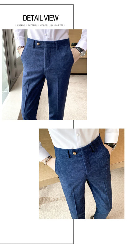 Premium Business Casual Fashionable Dark Plaid Men's Suit Pants Groom's Wedding Suit Party Trousers