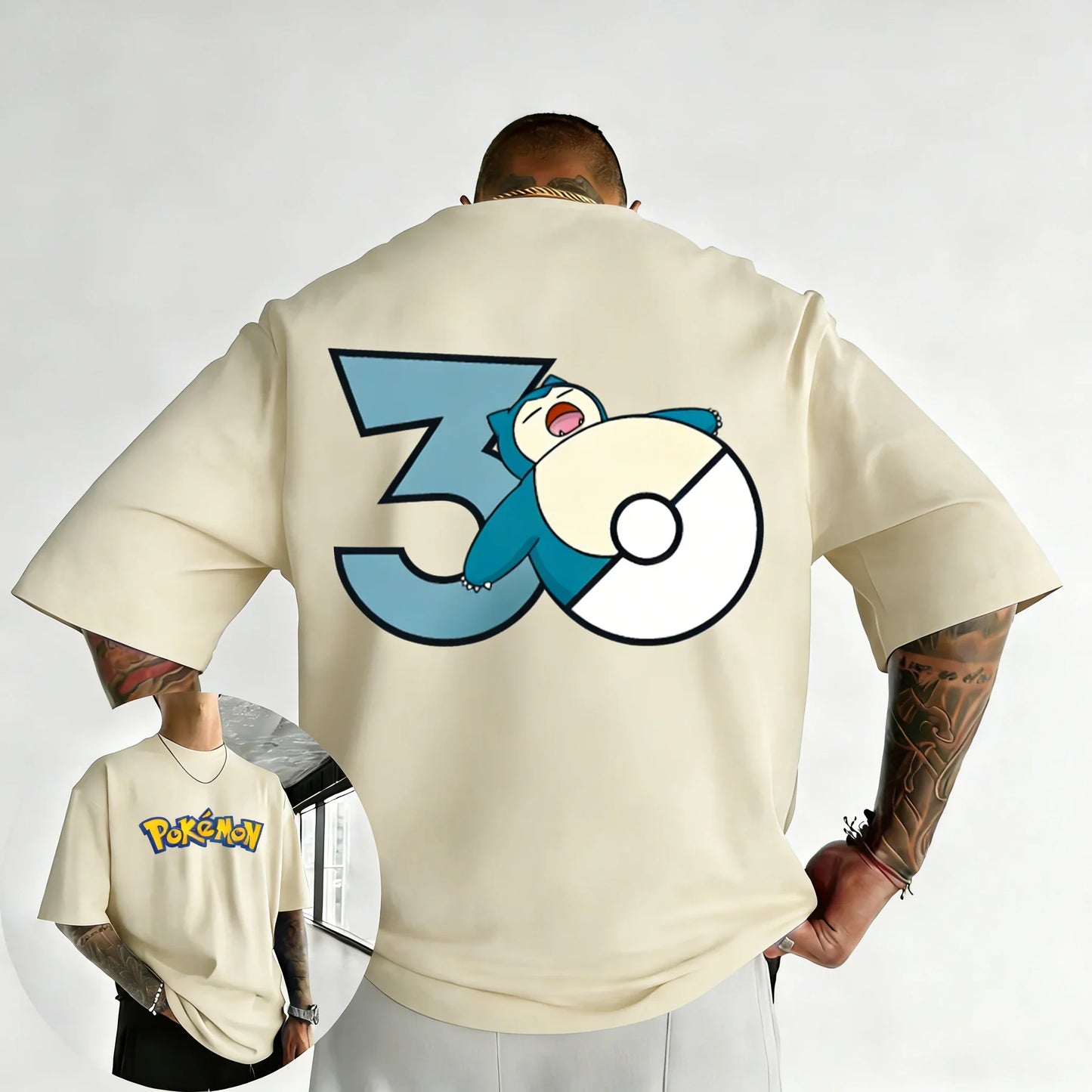 30th Anniversary Snorlax Printed T-shirt Summer Men's and Women's Trendy Large Loose Casual Y2K Short Sleeve Top