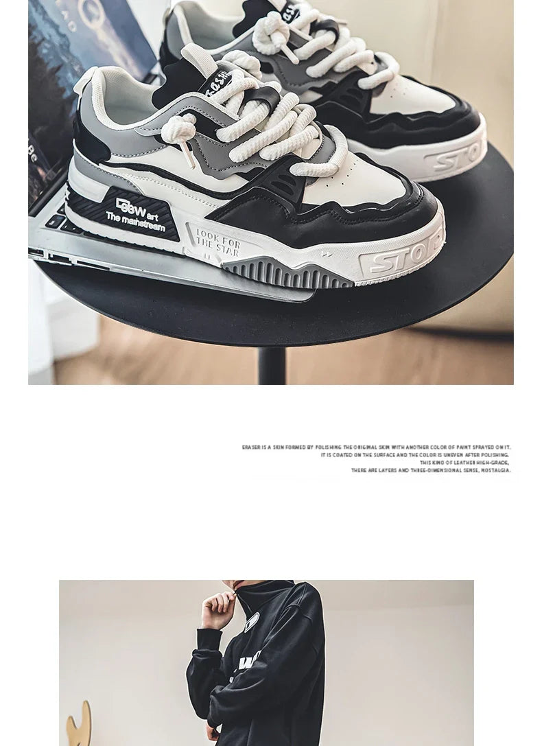 Men's Trendy Skate Shoes, Comfy Non Slip Casual Lace Up Sneakers For Men's Outdoor Activities