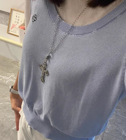 Gothic Big Zircon Cross Necklace Unisex Y2K Irregular Goth Large Cross Pendant Necklaces  for Men Women Couple Necklace Jewelry
