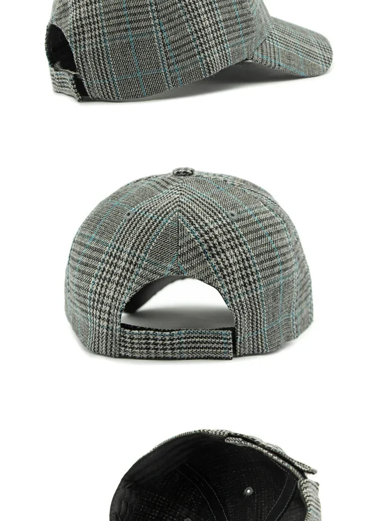 Spring Autumn Women's Baseball Cap Cotton Classic Checkered Snapback Hat Men Women British Style Hard Top Sunshade Hat