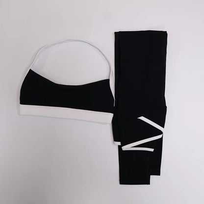 Women Summer Contrasting Sports Bra Shorts Set Female Two-Piece Set Running Shock-Absorbing Neck Hanging Underwear Yoga Set