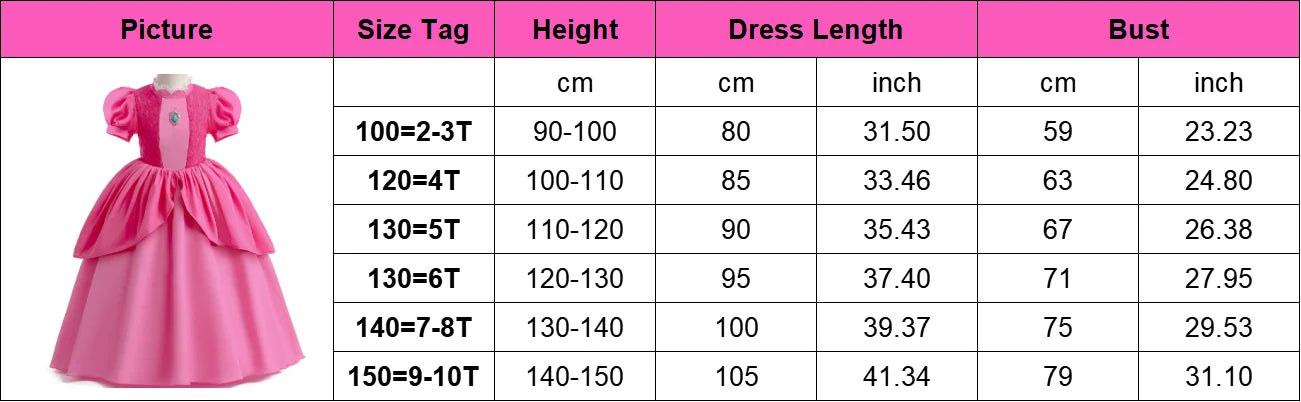 Peach Cosplay Dress Girl Movie Role Playing Princess Fancy Carnival Birthday Party Outfits Children 2-10y Pink Queen Vestidos