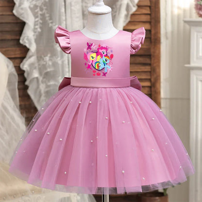 My Little Ponys Toddler Girls Pink Princess Dress Baby Girl Birthday Party Tutu Gown Backless Bow Beading Costume