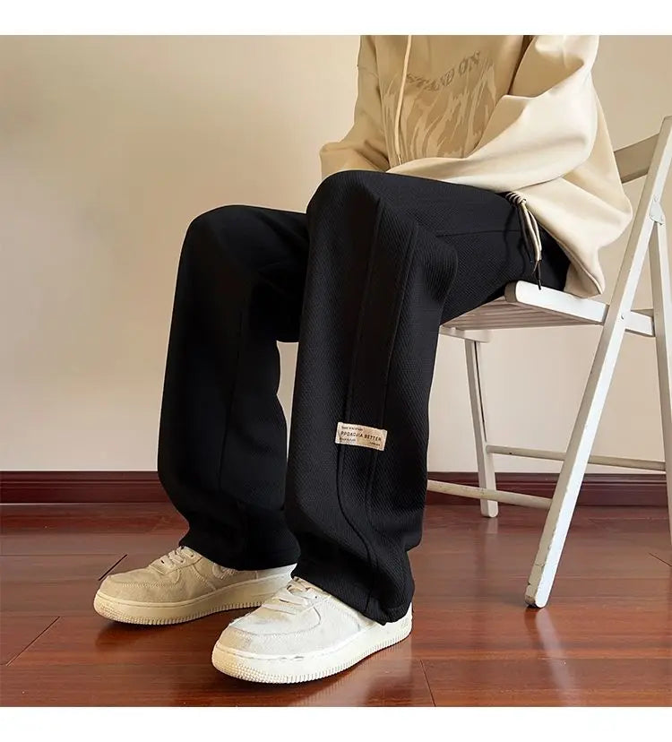 High-street cool pineapple plaid straight-leg wide-leg pants for men, casual outdoor party loose floor-length pants