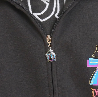 Moletom de Lã Bordado com Estampa de Desenho Animado do Castelo Mundial Letra Mágica Mickey Mouse Feminino com Zíper e Capuz VELUDO Blusa