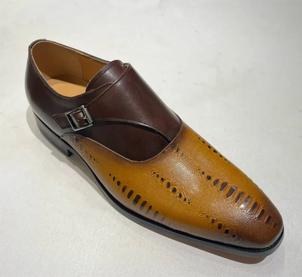 Luxury Men's Loafers Genuine Leather Men's Slip on Wedding Party Formal Shoes Metal Buckle Round Toe Men's Dress Shoes