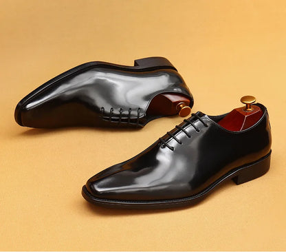 Genuine Leather Shoes for Men Dress British Business Party Lace Up Black Square Toe Fashion Casual Formal Suit Handmade Men Shoe