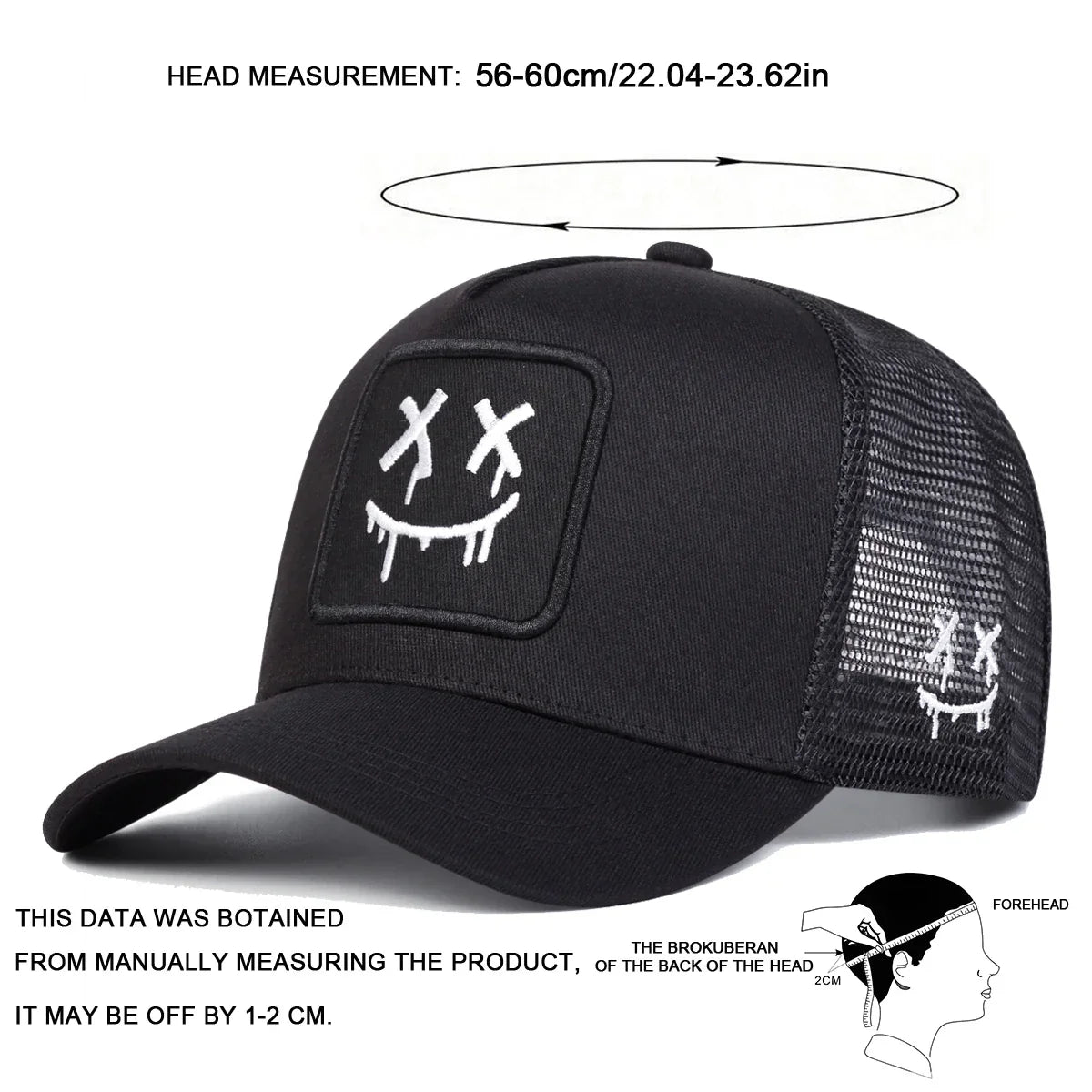 Unisex XX Smiling Face Embroidery Baseball Net Caps Spring and Summer Outdoor Adjustable Casual Hats Sunscreen Hat