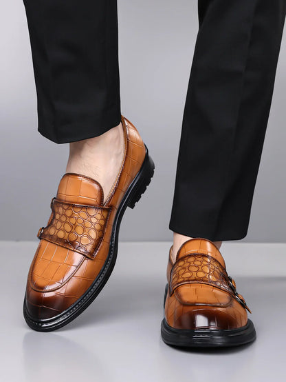 Classic Leather Men's Loafer Shoes Slip-on Double Buckles Green Black Shoes Wedding Party Formal Shoes for Men Zapatillas Male