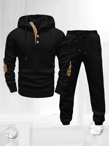 Men's Sportswear Solid Color Joggers Hoodie Sweatshirts and Long Pants 2 Piece Set Fashionable Casual Sports Set Men's Tracksuit