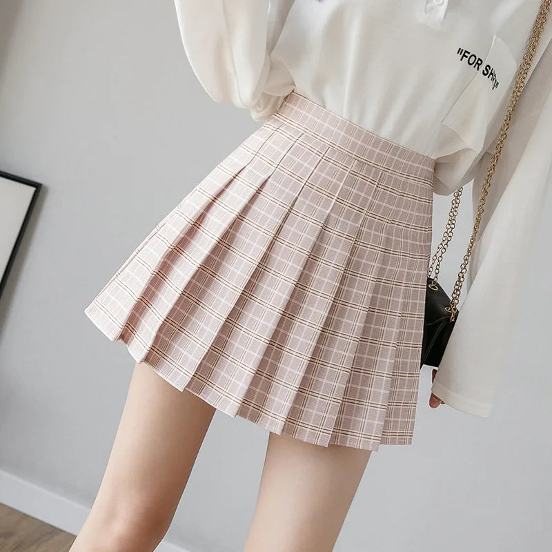 Women Preppy A-line Mini Wide Leg High Waist Harajuku Skirts Sexy Plaid Skirts Pleated Slim Mini Skirts Women Summer
