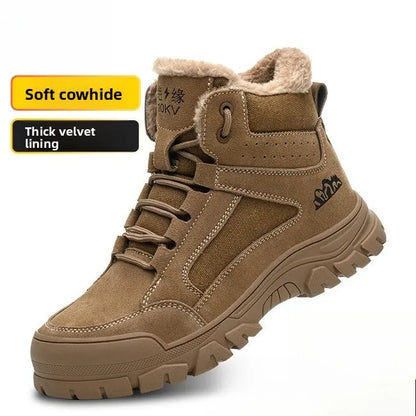 Labor Protection Shoes Men's Anti Smashing AntiPiercing Insulation Work Shoes Cowhide Solid Bottom Construction Site SafetyShoes