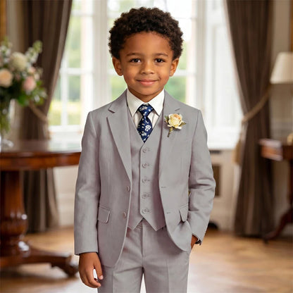 Boys 4 Piece Formal Suit Set with Vest Tie Boutonniere for Wedding Ring Bearer Prom Ceremony Party Celebration Family Gathering