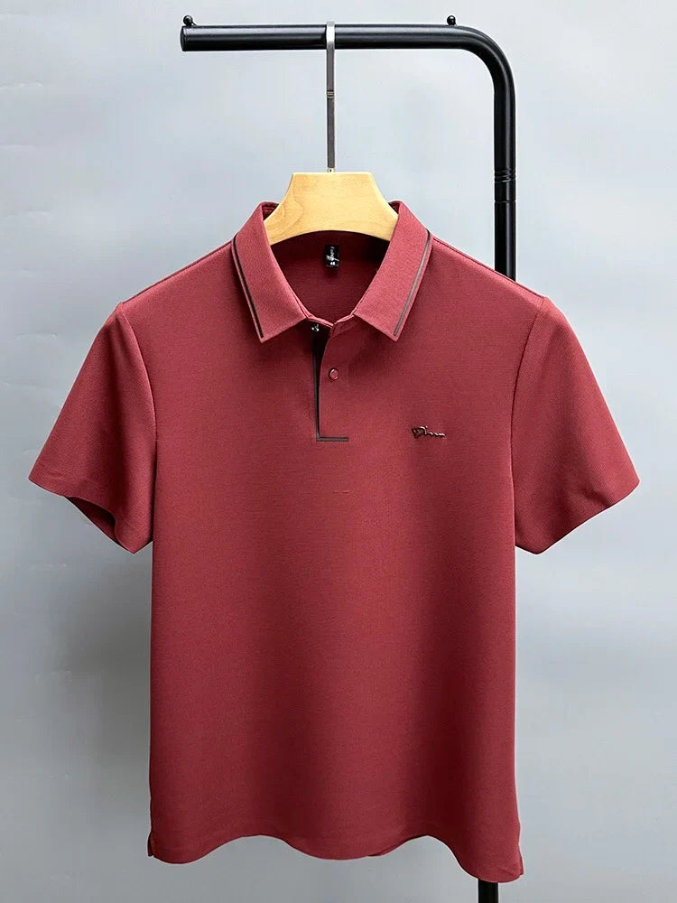 Luxury summer new ice silk breathable polo shirt men's short sleeve high-end exquisite letter embroidery casual lapel T-shirt