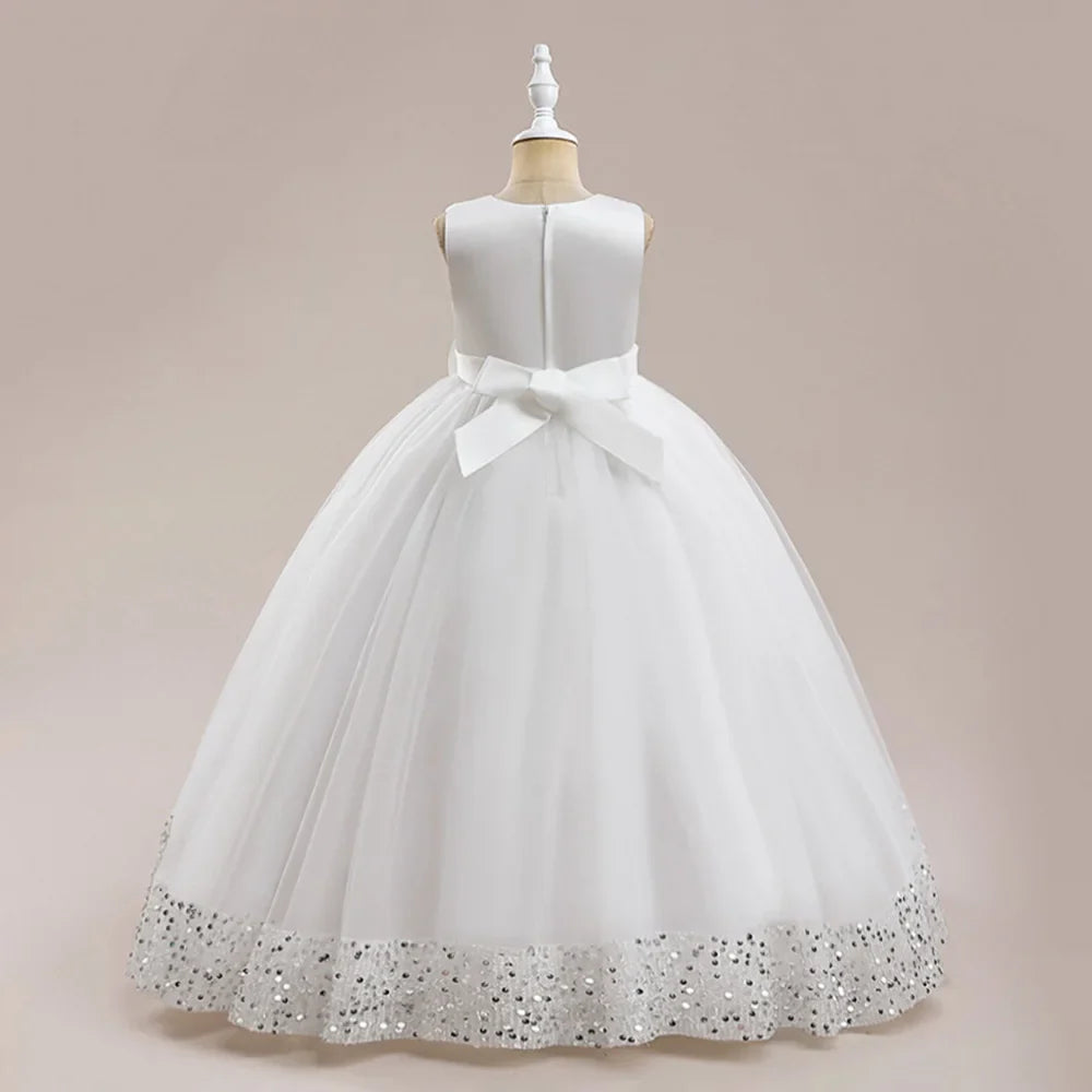 Teen Girls Luxury Big Bow Evening Gown Wedding Bridesmaid Party Dress For Girl Kids Sequin Princess Birthday Dresses Summer Wear